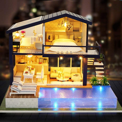 Spilay Dollhouse Miniature with Furniture - DIY Wooden Crafts Doll House Kit, 1:24 Scale Creative Room Gift with Music