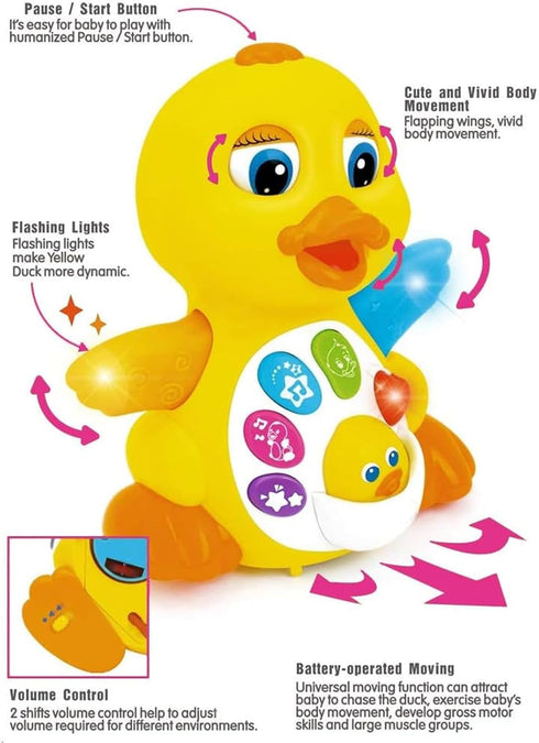 Musical Flapping Yellow Duck - Interactive Educational Learning Walking Light Up Dancing Toy for 1 Year Old