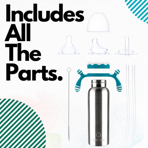 3-in-1 8 oz) Deluxe Stainless Steel Sippy Cup for Babies and Toddlers | Non-Toxic Plastic Free Liquid Transfer | Straw