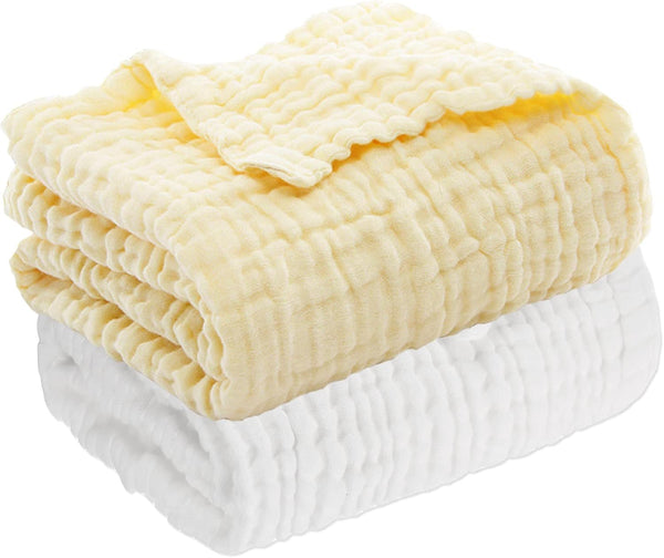 Aablexema Baby Muslin Bath Towels, Set of 2 Large Size 43X43 Inches Swaddle Blanket for Newborn Toddlers