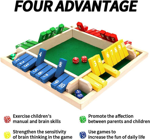 Nicecho Shut The Box Dice Game, 2-4 Player Family Wooden Board Game for Adults and Kids