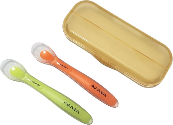 Baby Spoons Set, First Stage Feeding for Baby, Soft Silicone Toddler Spoon with Travel Case, Gum-Friendly, BPA Free,