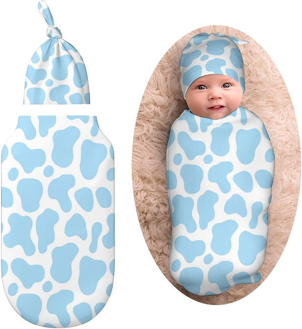 Pink Cow Print Newborn Baby Swaddle Blanket - With Beanie Hat Baby Receiving Blanket Wraps Gifts For Boys Girls Infant