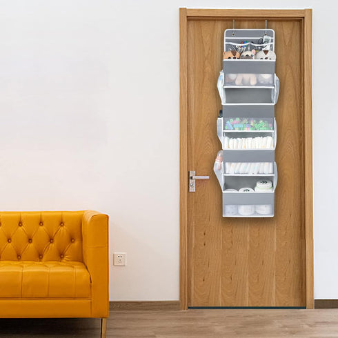 Univivi Over the Door Organizer, 5 Shelf Hanging Storage with 4 Large Compartments, 2 Small PVC Pockets