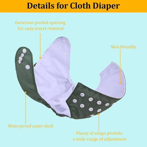 8-35lbs, babygoal Reusable Cloth Diaper with Insert for Baby Boys and Girls Adjustable and Washable Nappy