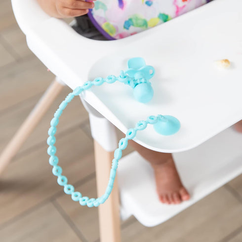 Bumkins Pacifier Clip Feeding Supplies for Baby Girl or Boy, Safe Platinum Silicone Toy Straps for Teether, Blue