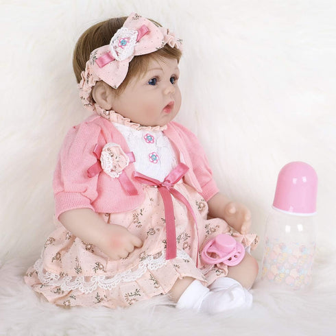 16 inch Set 3+(Pink ENADOLL Reborn Baby Doll Realistic Silicone Vinyl Baby Pink Hairband Girl Weighted Soft Body