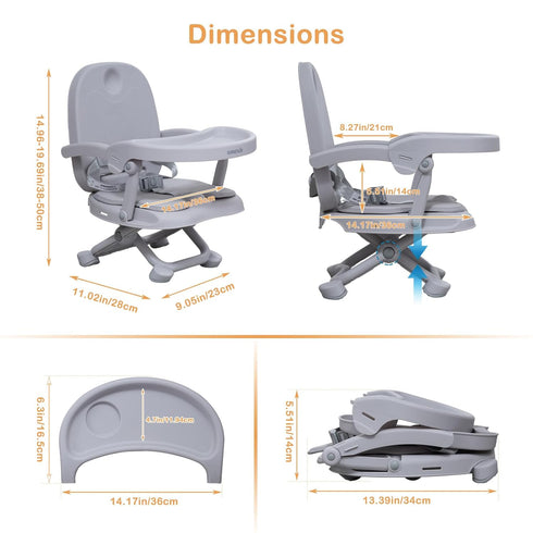 3in1 4 Baby Booster Seat for Dining Table with Removable Tray & Cushion, Portable Toddler Booster Seat, Height