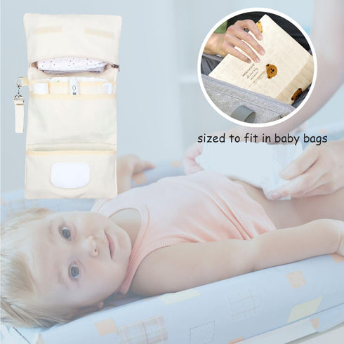 Portable Baby Bag Organizer - Quilted Mini Diaper Bag with Stroller Straps, Travel Set for Boys and Girls, Cream