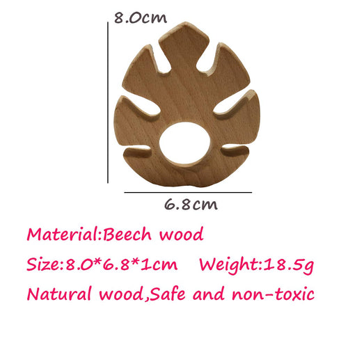 10pcs Teething Toys for Babies, Natural Wooden Leaf Teething Rings Baby Teether Chew Toys for Infant Toddler Teethers Animal Set Pain Relief Handmade Hanging Ring (Banana Leaf 10pcs)