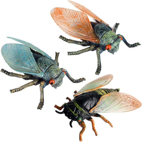 Animal Figures 3 pcs Realistic Plastic Golden Cicada Family, Educational Toys for Kids, Birthday Gift