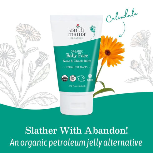 Earth Mama Organic Baby Face Nose & Cheek Balm, Moisturizer with Calendula Oil, 2-Fluid Ounce