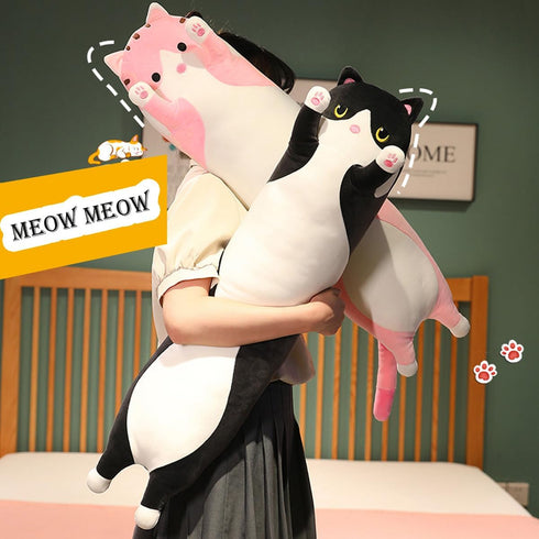 Werdast Gift(Black,18inches) Black Cat Long Plush Pillow Kitty Stuffed Animals Soft Sleeping Throw Pillow Doll Toy