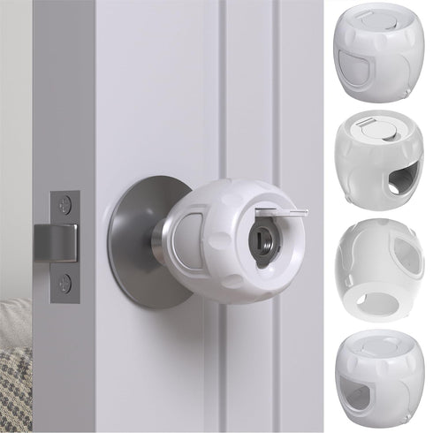 Innovative Door Knob Safety Cover for Kids (4 Pack), Babyproof Door Handle Cover with Lockable Design