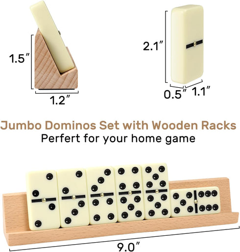Set 4 6 Set Set 4 28 Set Jumbo Dominos for Adults with Wooden Racks/Trays, Double Dominoes Travel with Portable Case