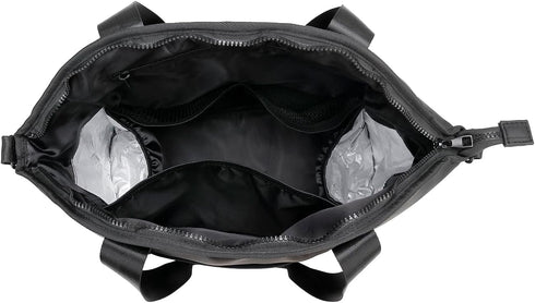 Stylish Black PU Diaper Bag Tote with Wet Bag & Stroller Hooks