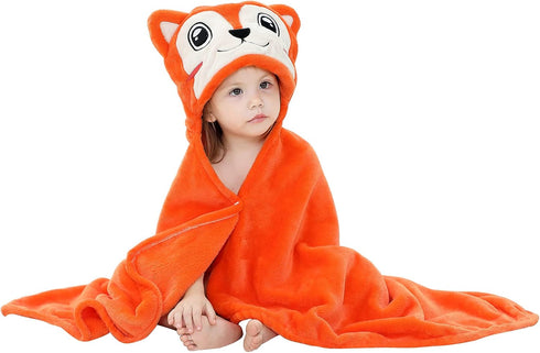 MICHLEY Baby Hooded Swaddling Blanket, Animal Face Toddler Fall Winter Throw, 0-3 Years (Fox)