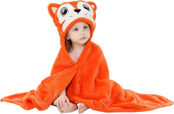 MICHLEY Baby Hooded Swaddling Blanket, Animal Face Toddler Fall Winter Throw, 0-3 Years (Fox)