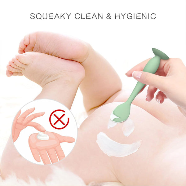 Psdndeww Gentle Application Baby Diaper Cream Spatula Silicone Handheld Scraping Spoon with Suction Base for Easy