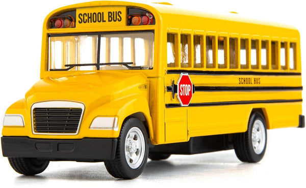 BDTCTK Diecast Yellow School Bus Toy Cars, 5 Inch Pull Back Car with Opening Doors for Kids