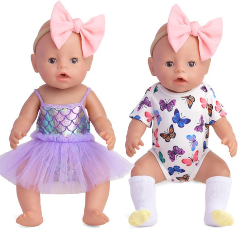 Baby Doll Accessories, 5 Set of Doll Clothes, Dress, Bodysuits for 15 to 18 Inch Dolls, 12 PCs Total Doll Clothes
