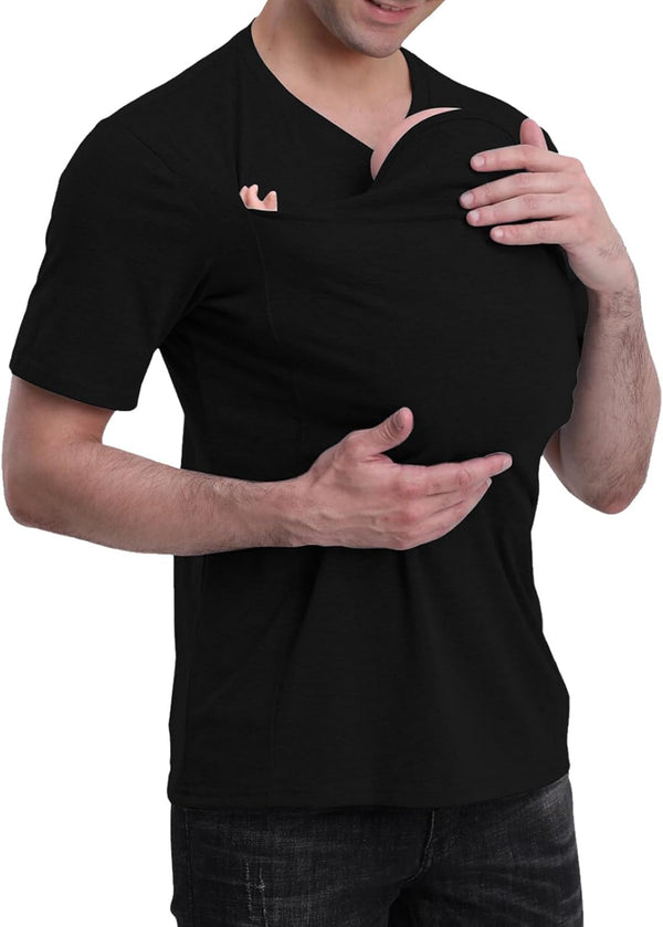 Jefuzh Mens Baby Carrier Shirt, Kangaroo Shirt for Dad and Baby V Neck