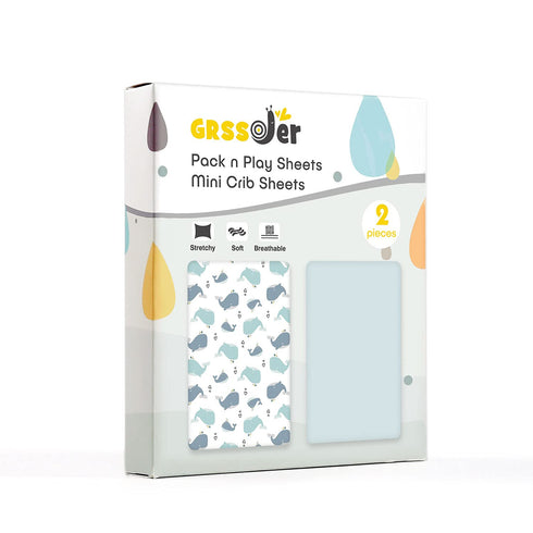 Pack Set 2 Pack, Pack GRSSDER Stretchy Ultra Soft Jersey Knit Fitted n Play Sheets Portable/Mini Cribs Playards Sheets