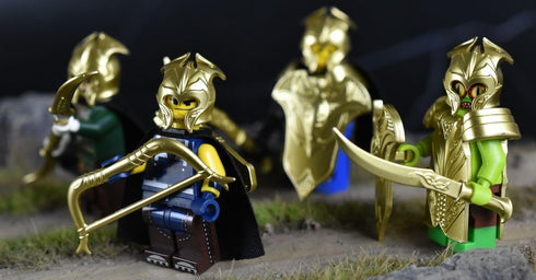 Elf Metallic Gold and Rose Gold Lances, Bows, Sword, Helm and Armour for Major Brand Building Block Minifigures (72 PCS)