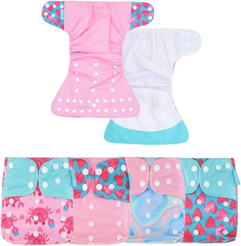 Happy Flute HappyFlute 4 Sets Newborn Baby Cloth Pocket Diapers One Size Adjustable Reusable