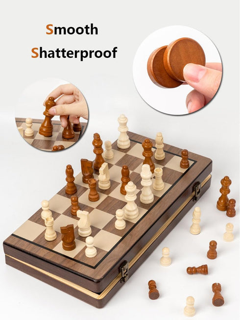 Set 15'' Set 2 Chess Chess Board Wooden Magnetic Folding Chess Board for Adults & Kids Checkers Game for Kids Portable