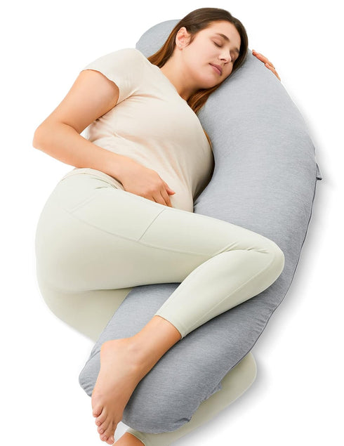 Momcozy J-Shaped Pregnancy Pillow for Sleeping with Cooling Cover Maternity Body Pillow
