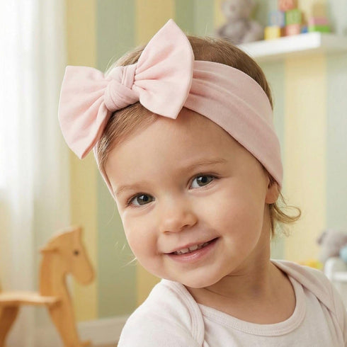 (2, 3-36 Baby Girl Headbands-Infant,Toddler Cotton Handmade Hairbands with Bows Child Hair Accessories Powder Pink