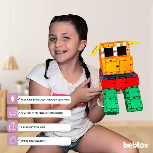 Set 128-Piece 4+ Beblox Building Blocks for Kids - Dog - Connecting Tiles - Interlocking Building Blocks for Kids, STEM