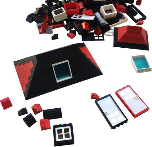161 Pieces Education Building Bricks Block Set with Windows, Doors, and Roof Tiles - Compatible Major Brands