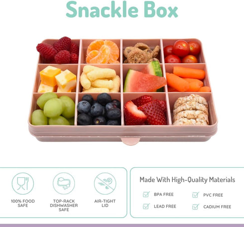 melii Snackle Box – Divided Snack Container, Food Storage for Kids, Removable Dividers, Arts & Crafts, Beads, BPA-Free – 12 Compartments (Pink)