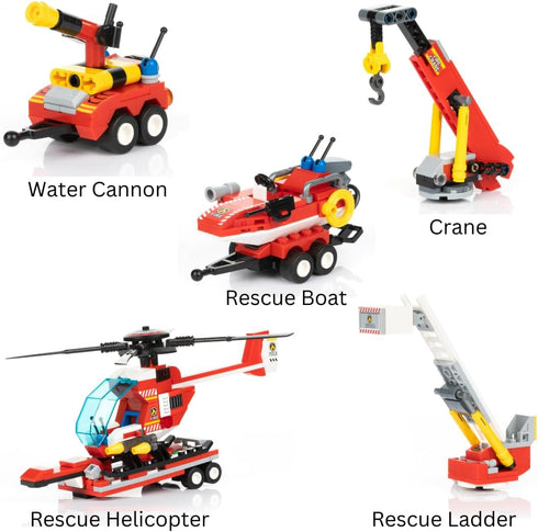 Set (646 Block Builder Fire Truck Building Block Pieces). Fire Rescue Truck Includes Five Different attachments and a
