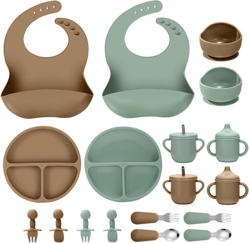 Silicone Baby Feeding Set, 18PCS Baby Led Weaning Supplies, Eating Essentials Utensils