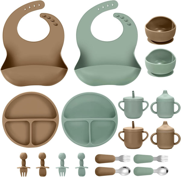 Silicone Baby Feeding Set, 18PCS Baby Led Weaning Supplies, Eating Essentials Utensils
