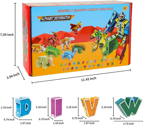 Alphabet Animal Toys for Kids, 26 Pieces STEM ABC Learning Alphabots Transforming Classroom Teaching Toy for 4-6