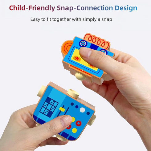 YECHISY Playset, Wooden Snap-Together Building Toys: STEM Building Blocks, Robot Take Apart Fine Motor Skill Montessori