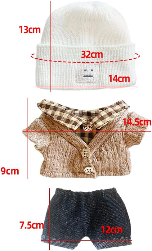 niannyyhouse 7.8in/20cm Plush Doll Clothes, Hat, Button Sweater & Denim Flanging Jeans Dressup