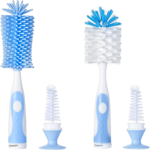 Multifunctional Cleaning Brush, Baby Bottle Brush Cleaner Set Z, Blue Silicone and Nylon Brush with Suction Cup