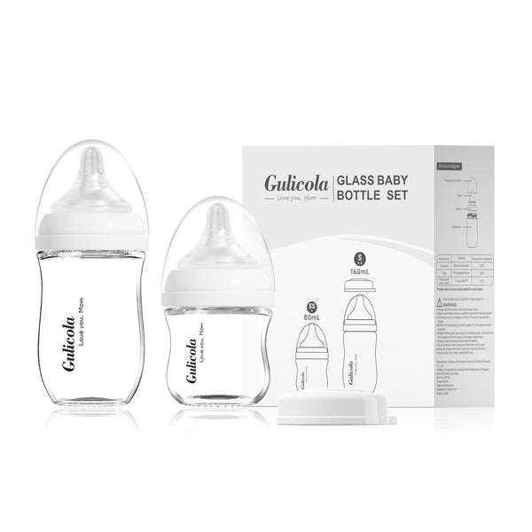 Gulicola Natural Glass Baby Bottle Newborn Set, 3 oz and 5 oz
