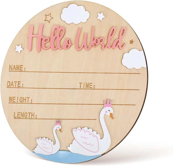 Lyreh Birth Announcement Sign, 15cm/5.91in Wooden Hello World Newborn Sign Welcome Baby Board