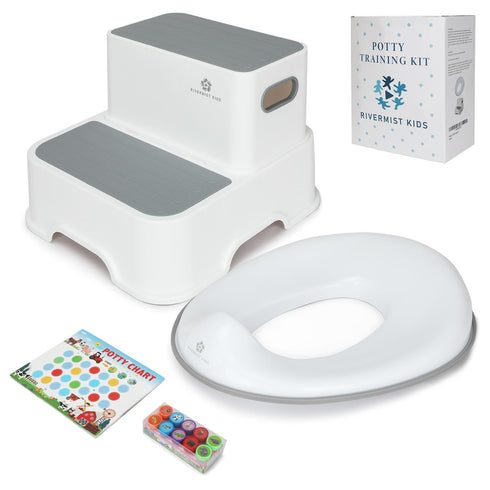 Rivermist Kids Complete 5-in-1 Potty Training Kit with Comfortable Toilet Seat, Non-Slip Step Stool,