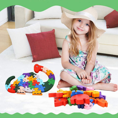 LovesTown 2 PCS Wooden Animal Puzzles - Alphabet Building Blocks for Preschool Letters and Numbers