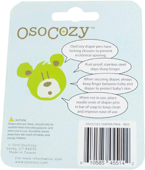 OsoCozy Diaper Pins, Red, Sturdy Stainless Steel with Safe Locking Closures, 2.875 Inch
