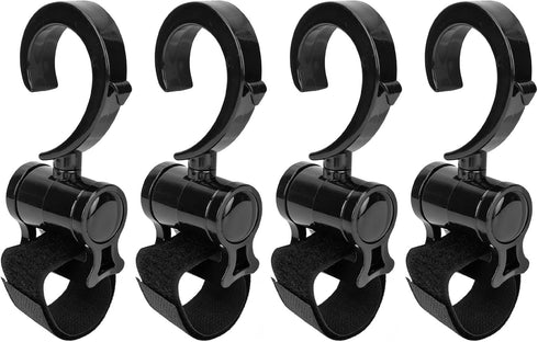 4Pcs Stroller Hooks for Baby Carriage, Multifunctional 360° Rotatable Universal Hook Clips for Hanging Bags