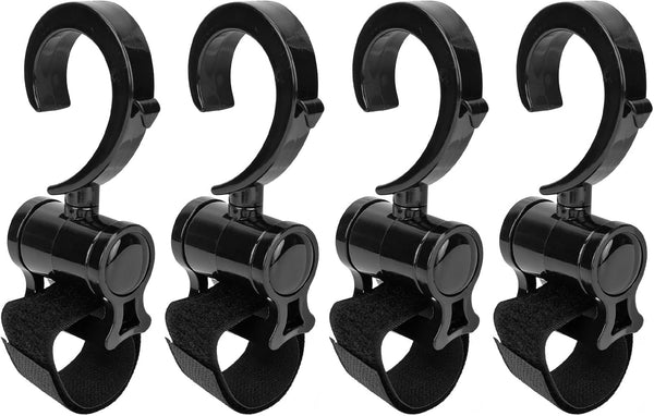 4Pcs Stroller Hooks for Baby Carriage, Multifunctional 360° Rotatable Universal Hook Clips for Hanging Bags