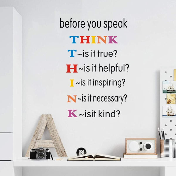 TOARTi Colorful Inspirational Quotes Wall Decals, Before You Speak Think Lettering Wall Stickers for Kids Room Decor